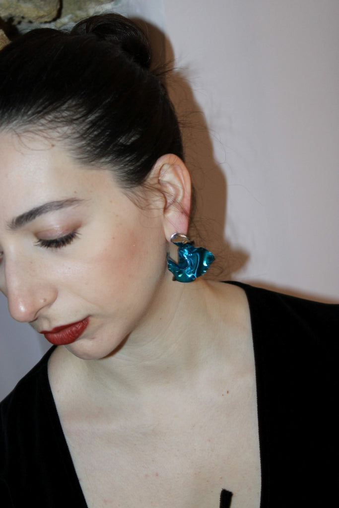 Flamenco Flower in Silver and Celeste - Unique Piece |Earrings|