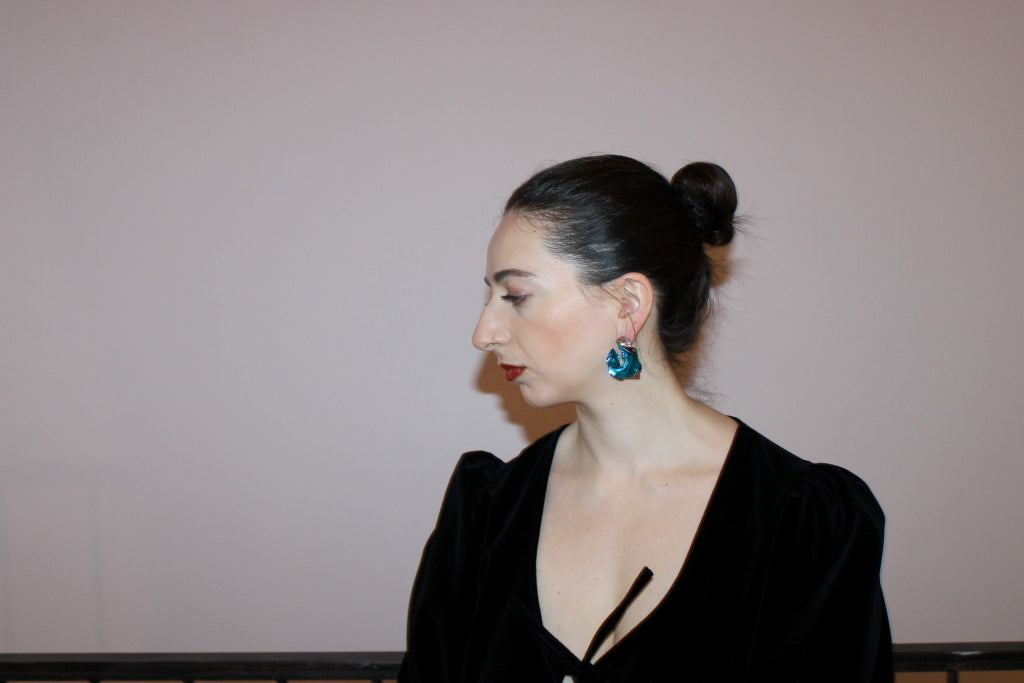 Flamenco Flower in Silver and Celeste - Unique Piece |Earrings|