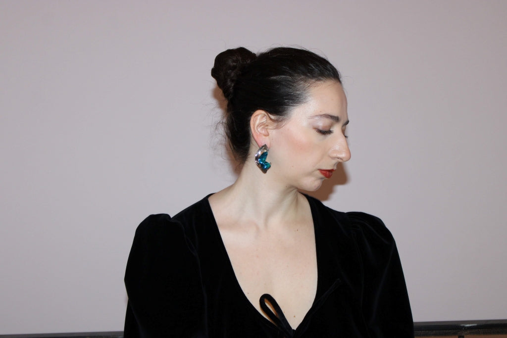 Flamenco Flower in Silver and Celeste - Unique Piece |Earrings|