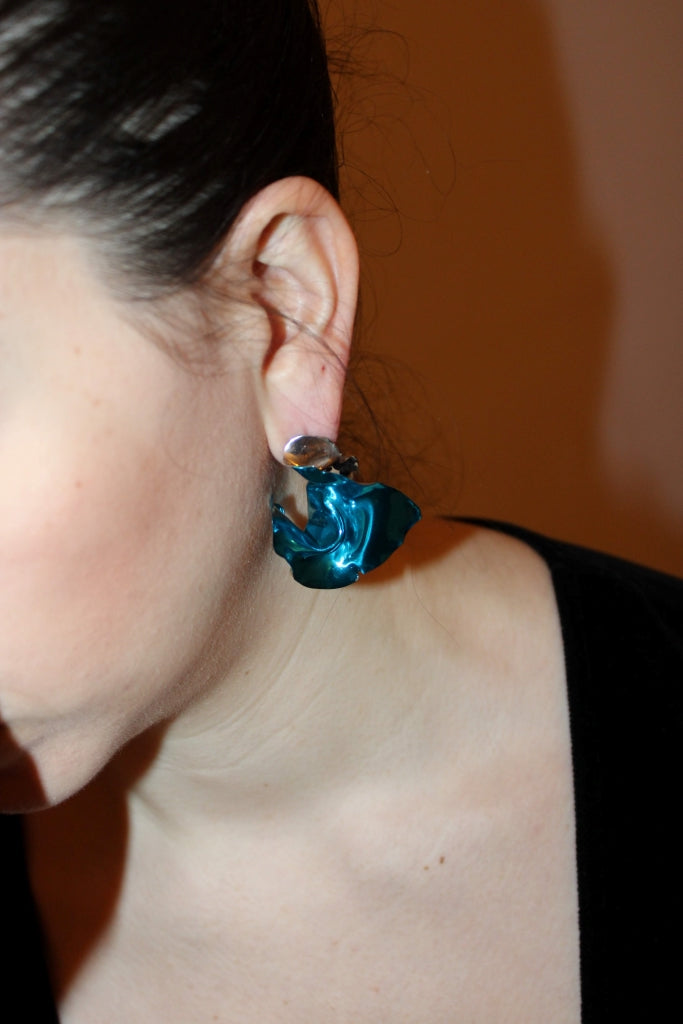 Flamenco Flower in Silver and Celeste - Unique Piece |Earrings|