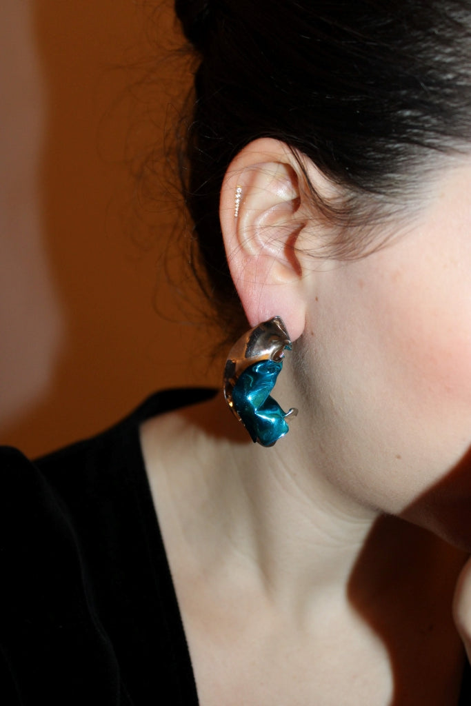 Flamenco Flower in Silver and Celeste - Unique Piece |Earrings|
