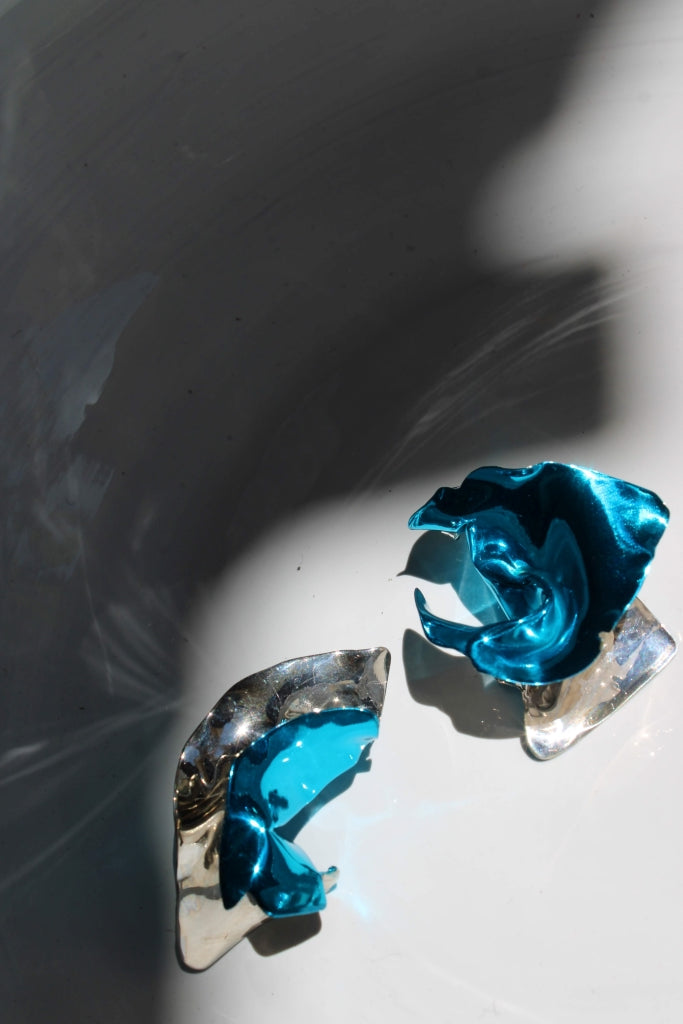 Flamenco Flower in Silver and Celeste - Unique Piece |Earrings|
