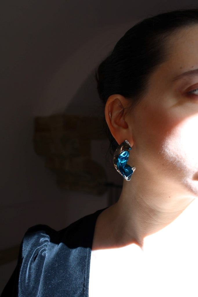 Flamenco Flower in Silver and Celeste - Unique Piece |Earrings|