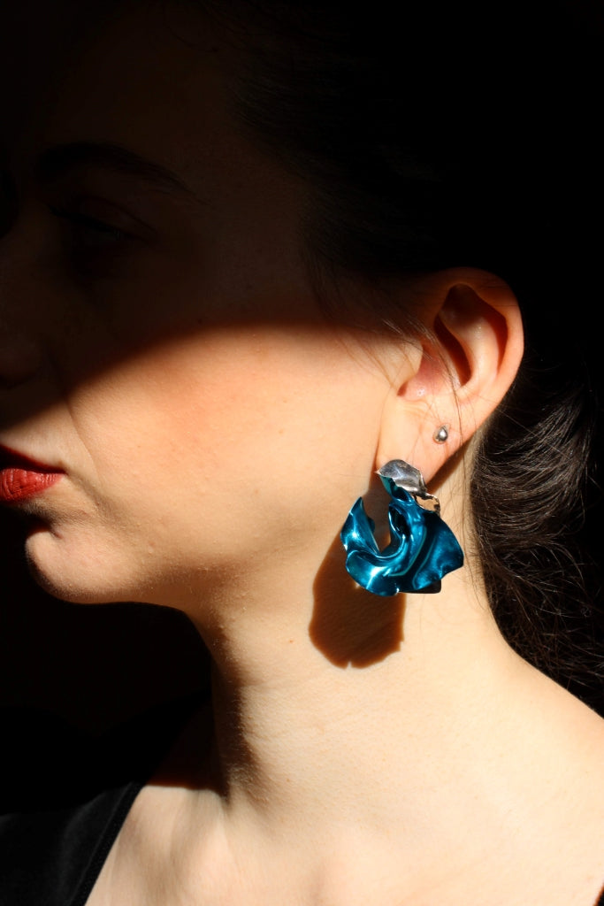Flamenco Flower in Silver and Celeste - Unique Piece |Earrings|