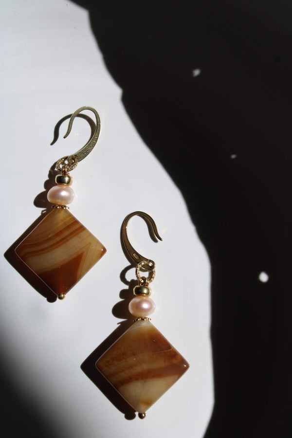 Agate and Pearls |Earrings|
