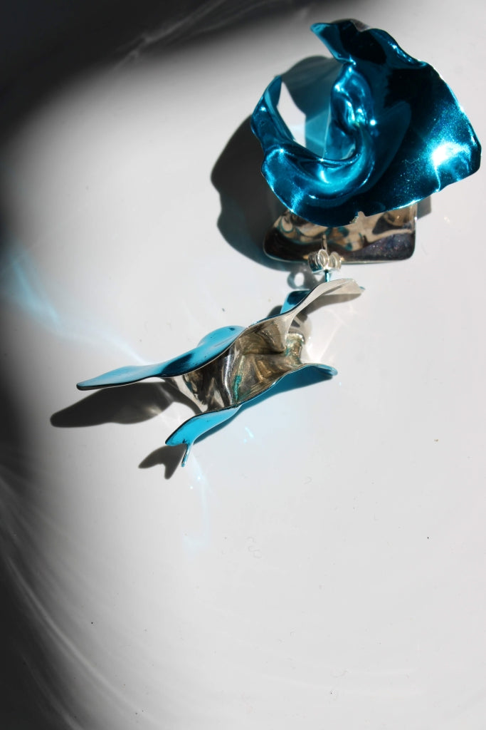 Flamenco Flower in Silver and Celeste - Unique Piece