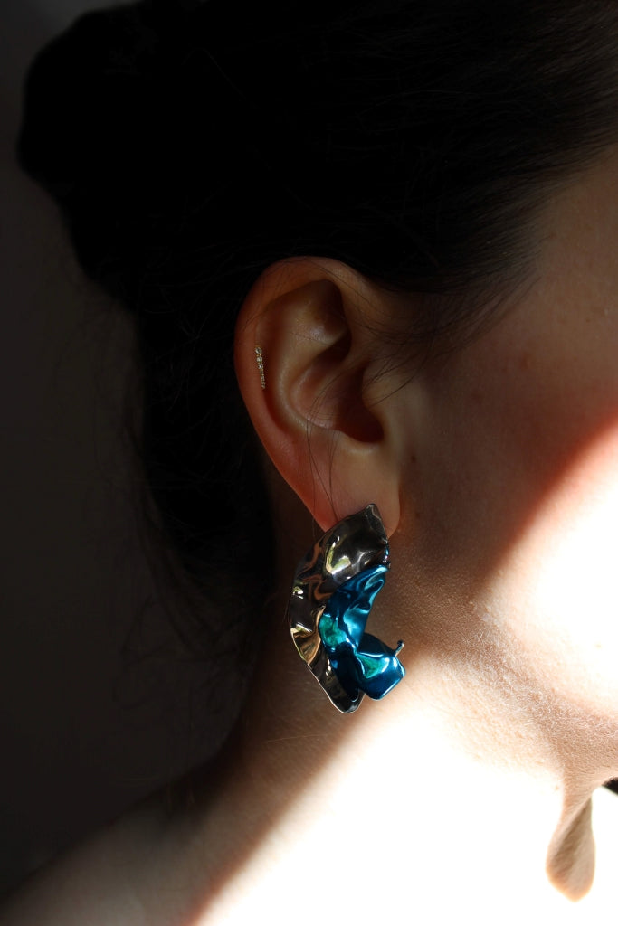 Flamenco Flower in Silver and Celeste - Unique Piece |Earrings|