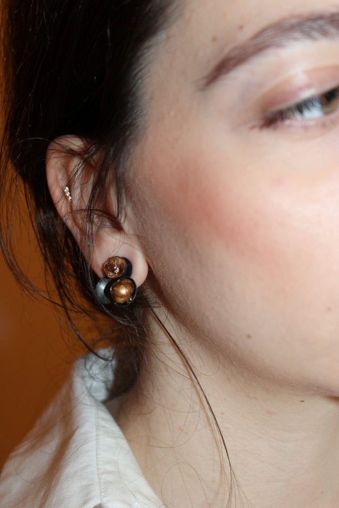 Flora Grappolo in Oro e Nero |Earrings|