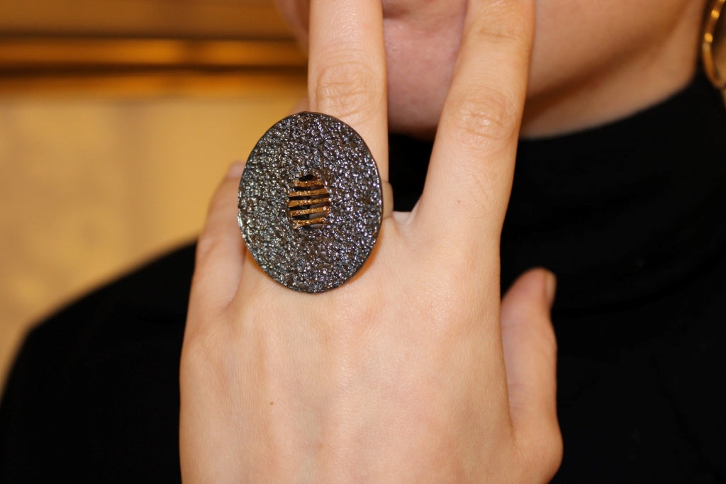 Silver Circle and Gold String Ring