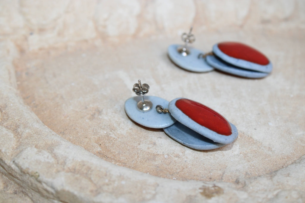 Light Blue and Red Orchid Earrings