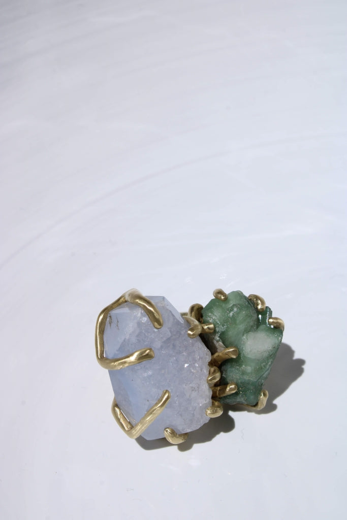 Terra Ring with Green Tourmaline and Chalcedony - UNIQUE PIECE