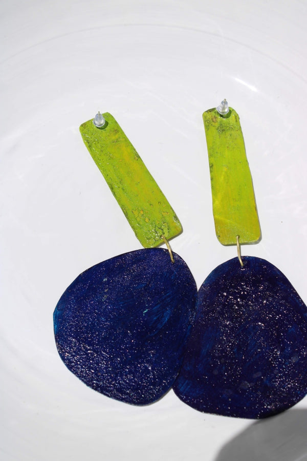 Tragedy Ecstasy Doom in Grass Green and Night Blue |Earrings|