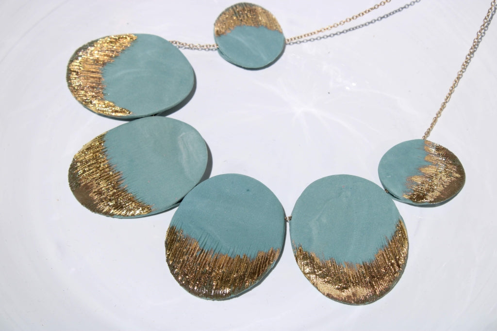 Cyclamen Necklace in Lagoon Green and Bright Gold