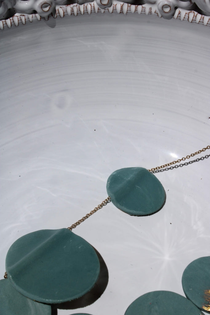 Cyclamen Necklace in Lagoon Green and Bright Gold