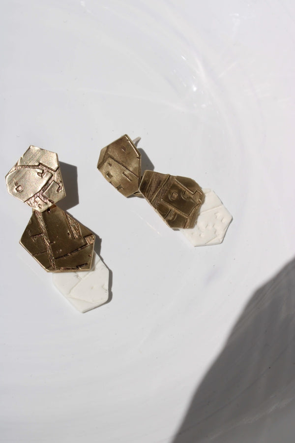 Frammento Poly - II Variation in Marble White |Earrings|