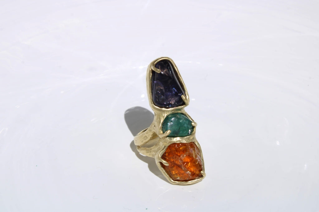 Terra Ring with Jolite, Apatite and Carnelian - UNIQUE PIECE
