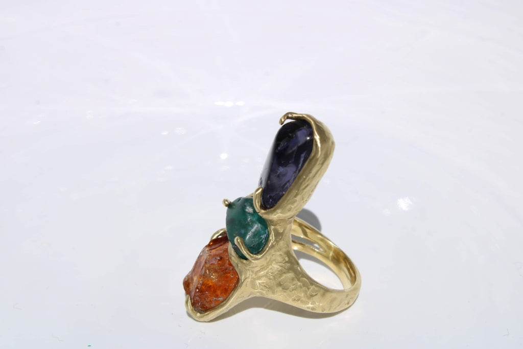 Terra Ring with Jolite, Apatite and Carnelian - UNIQUE PIECE