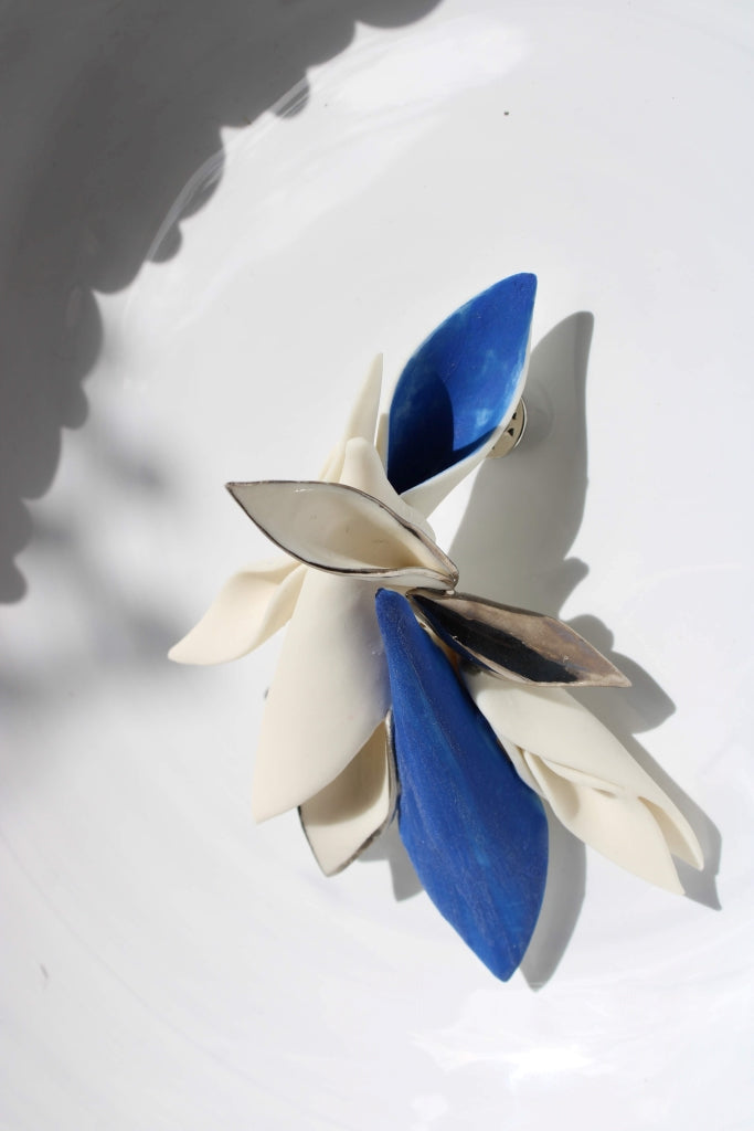 Bird of Paradise Brooch in White and Blue