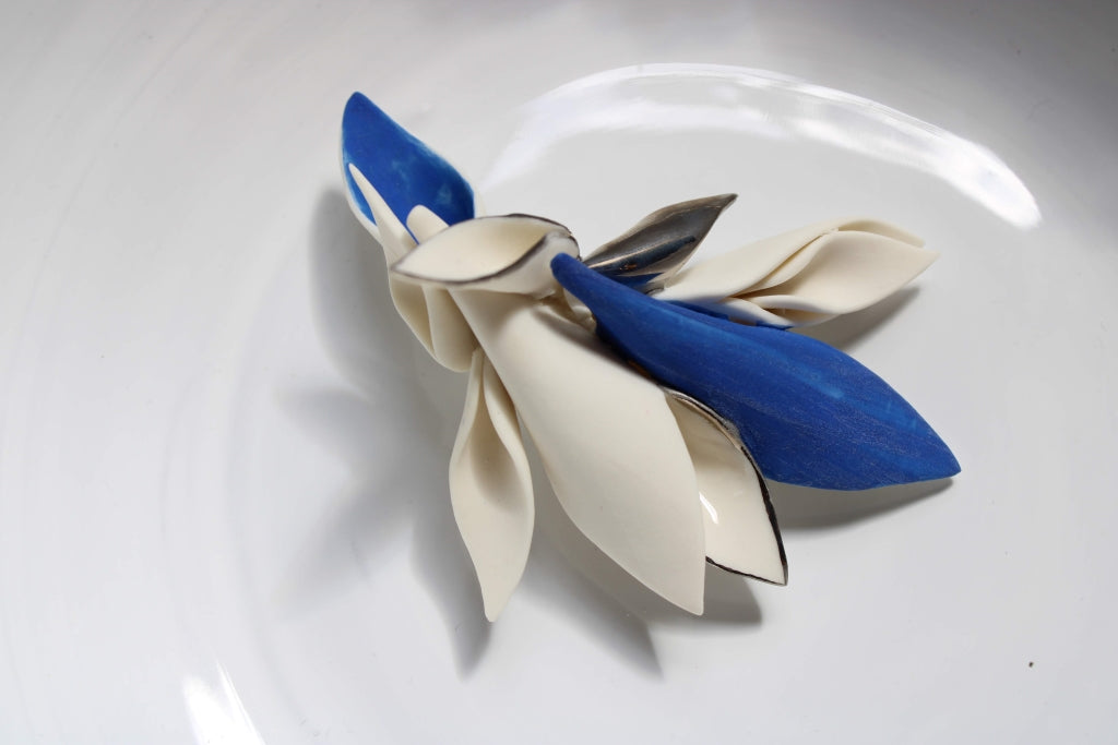 Bird of Paradise Brooch in White and Blue
