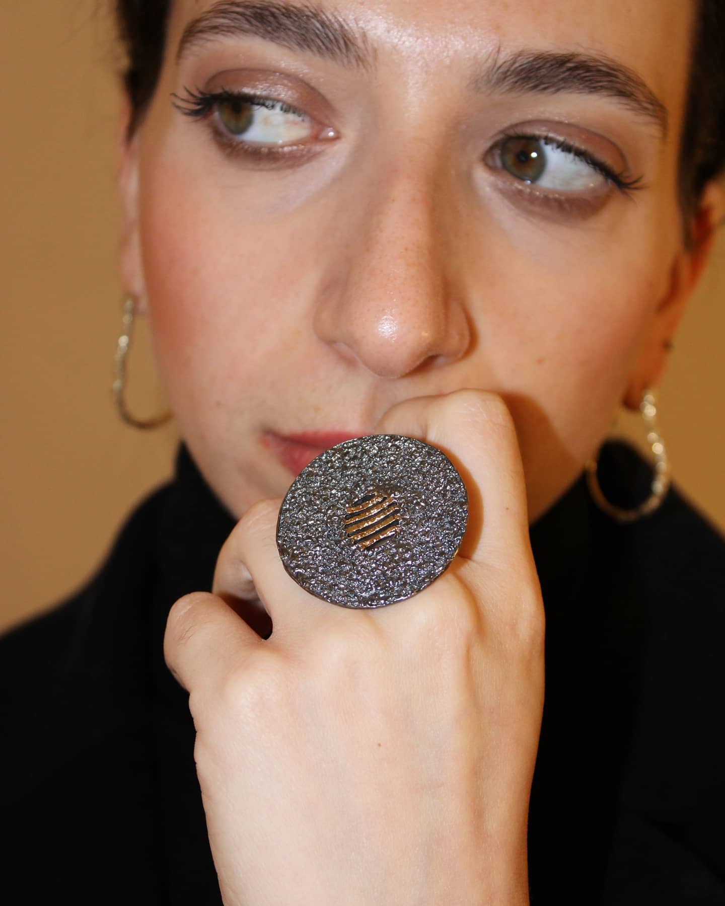 Silver Circle and Gold String Ring