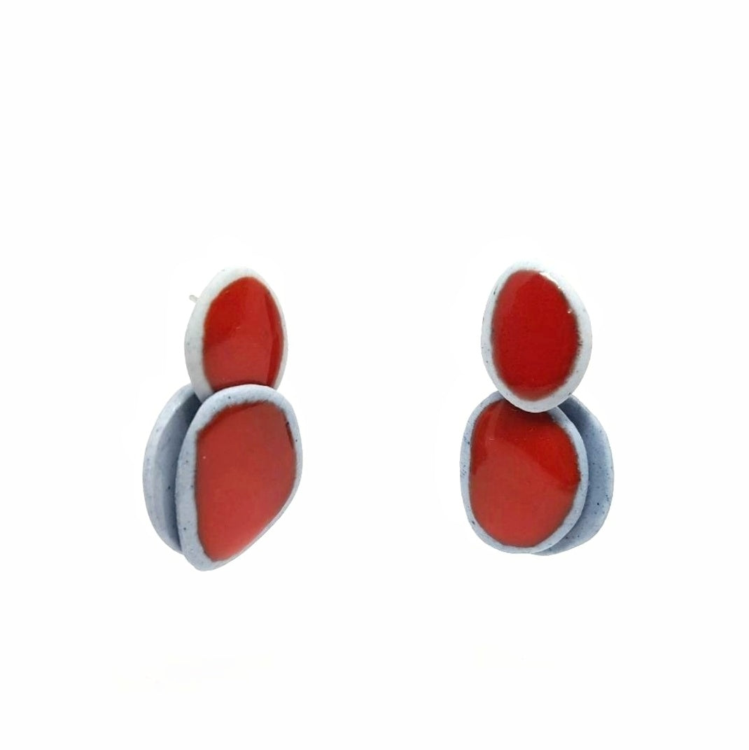 Light Blue and Red Orchid Earrings